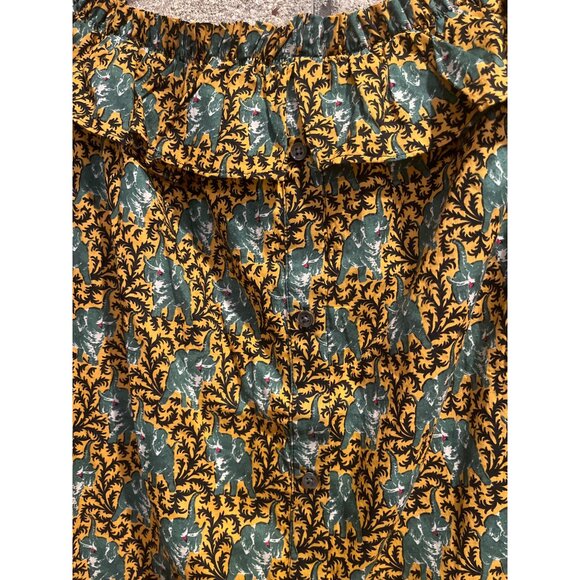 J. Crew Womens Off-Shoulder Top Size 10 Elephant Print Ruffle Collar Button-Down - Picture 3 of 8